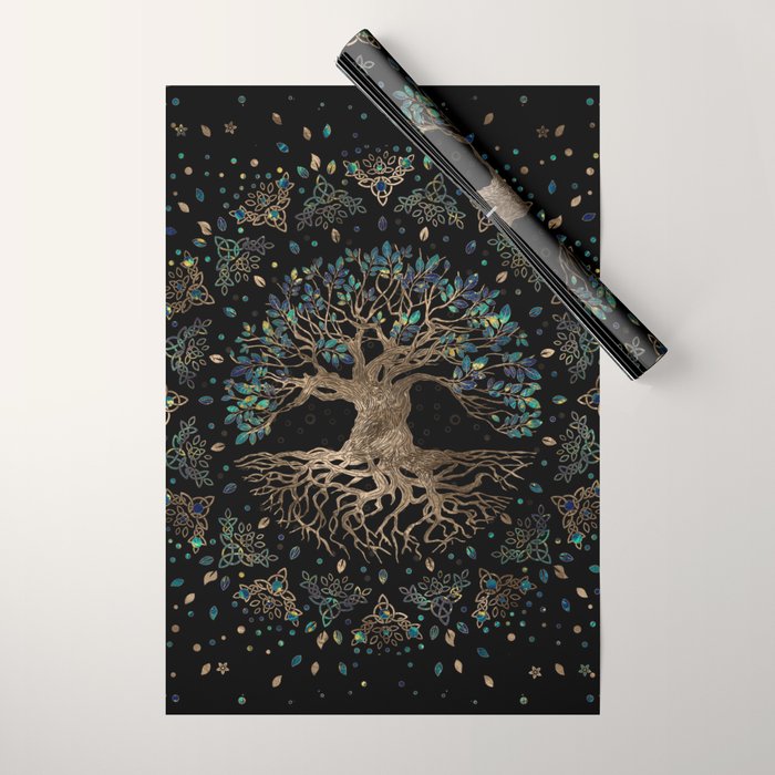 Tree of life -Yggdrasil Golden and Marble ornament Wrapping Paper Gallery Image 1