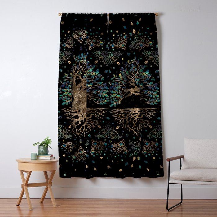 Tree of life -Yggdrasil Golden and Marble ornament Window Curtain Gallery Image 5