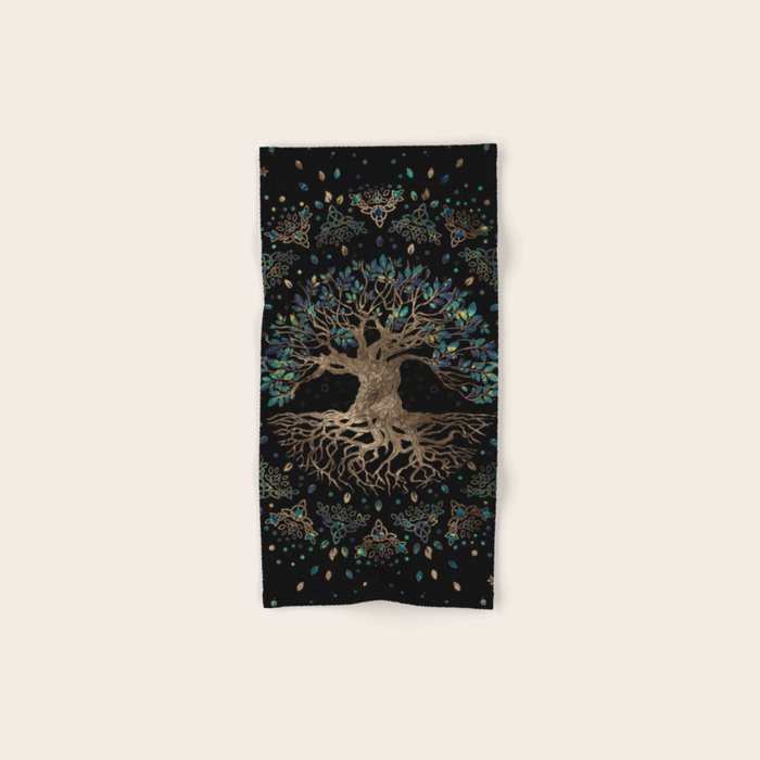 Tree of life -Yggdrasil Golden and Marble ornament Bath Towel Gallery Image 1