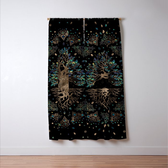 Tree of life -Yggdrasil Golden and Marble ornament Window Curtain Gallery Image 3