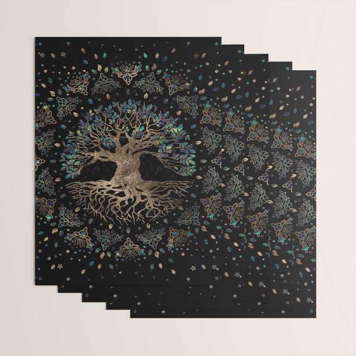 Tree of life -Yggdrasil Golden and Marble ornament Wrapping Paper Gallery Image 3