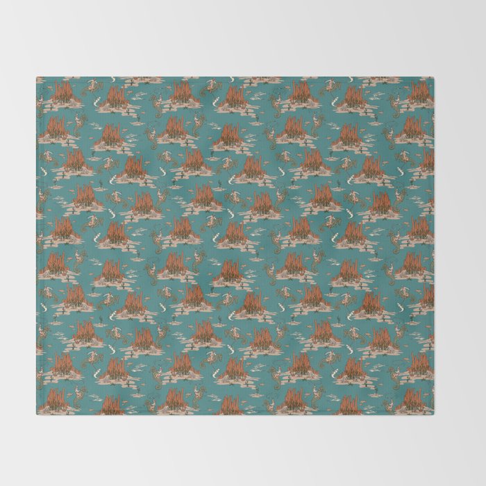 Quirky Western Cowboys on Seahorses Roping Sharks Throw Blanket Gallery Image 2