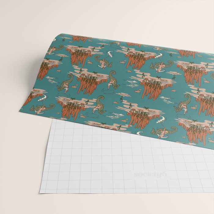 Quirky Western Cowboys on Seahorses Roping Sharks Wrapping Paper Gallery Image 2