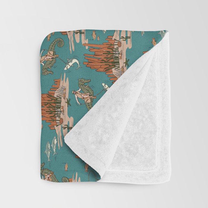 Quirky Western Cowboys on Seahorses Roping Sharks Throw Blanket Gallery Image 3