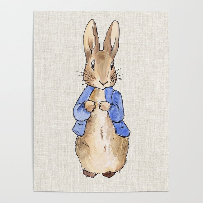Peter the rabbit beige linen textured background Poster Gallery Image 4