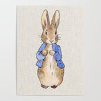 Peter the rabbit beige linen textured background Poster Gallery Image 4