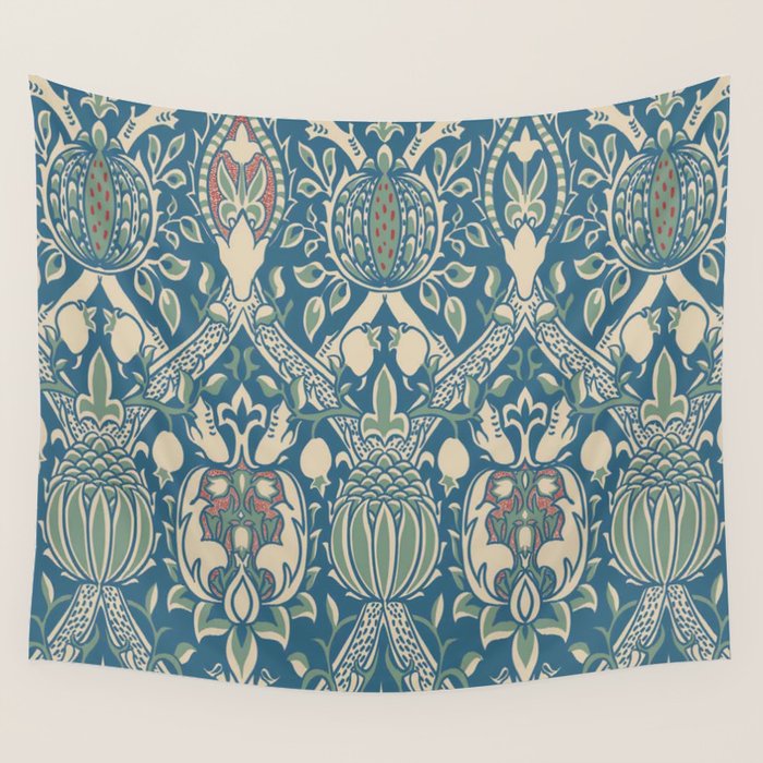 William Morris Vintage Granada Blue & Green Wall Tapestry Gallery Image 1