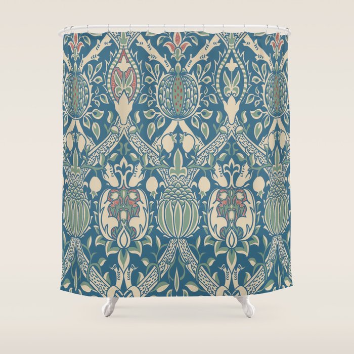 William Morris Vintage Granada Blue & Green Shower Curtain Gallery Image 1