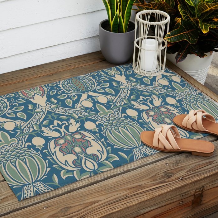 William Morris Vintage Granada Blue & Green Outdoor Rug Gallery Image 2