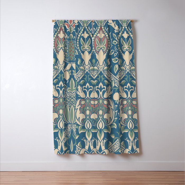 William Morris Vintage Granada Blue & Green Window Curtain Gallery Image 3