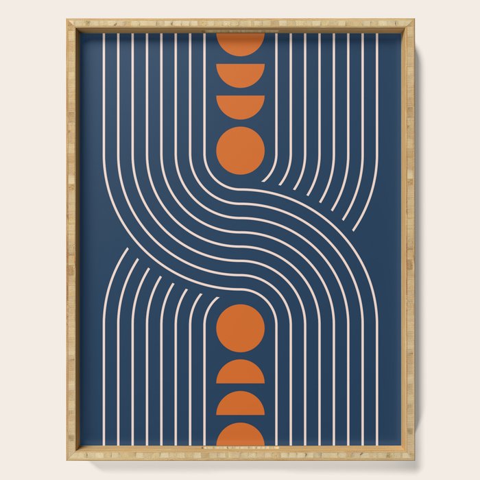 Geometric Lines in Navy and Orange (Rainbow and Moon Phases Abstract) Serving Tray Gallery Image 1