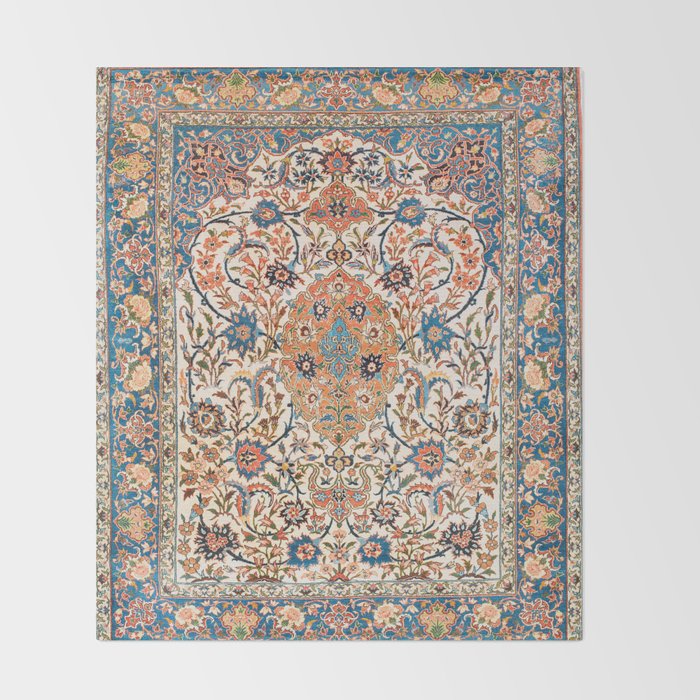 Isfahan Antique Central Persian Carpet Print Throw Blanket Gallery Image 2
