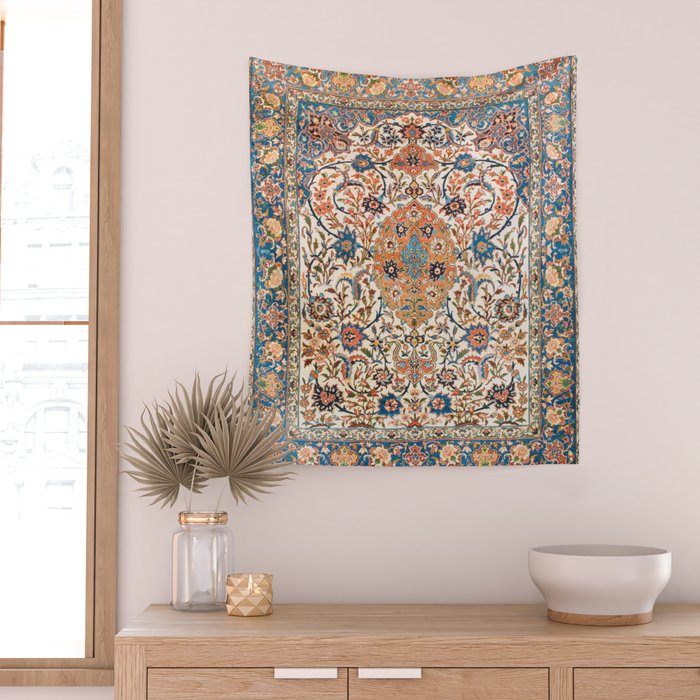 Isfahan Antique Central Persian Carpet Print Wall Tapestry Gallery Image 2