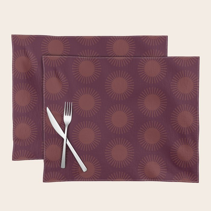 Boho Summer Sun Pattern XIII Dark Maroon Red Placemat Gallery Image 1