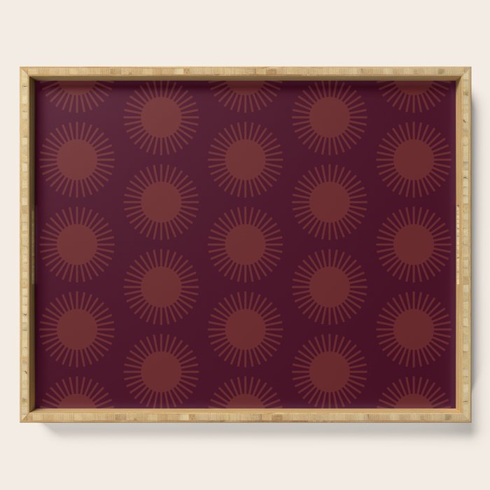 Boho Summer Sun Pattern XIII Dark Maroon Red Serving Tray Gallery Image 1