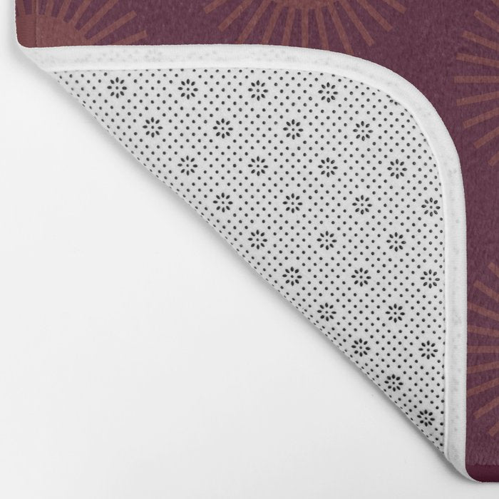 Boho Summer Sun Pattern XIII Dark Maroon Red Bath Mat Gallery Image 2