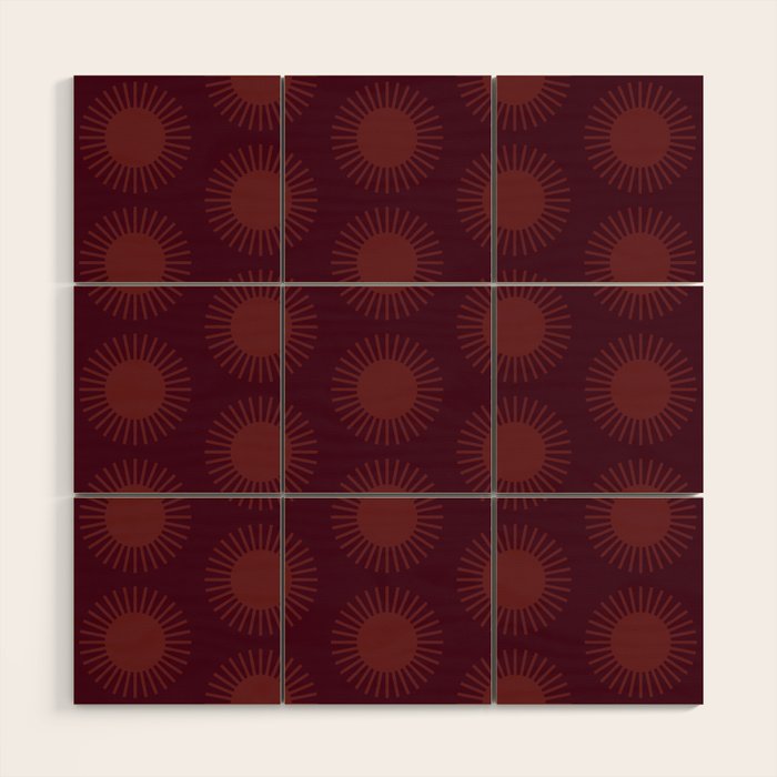 Boho Summer Sun Pattern XIII Dark Maroon Red Wood Wall Art Gallery Image 1