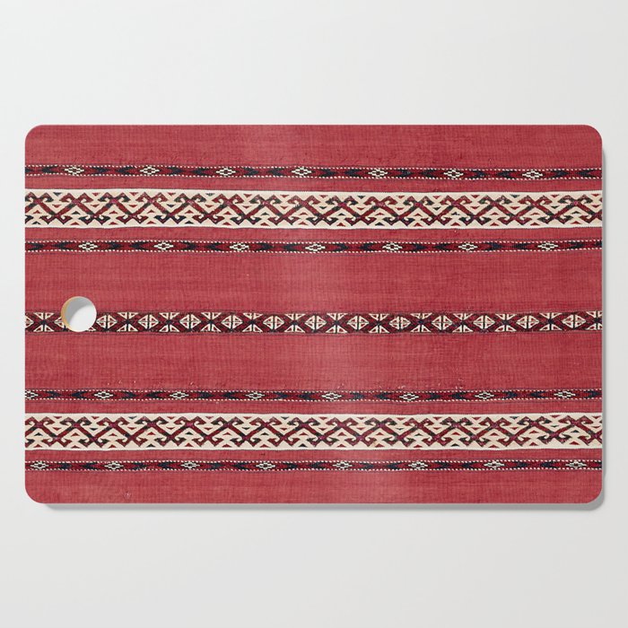 Triangle Stripe Kilim II 19th Century Authentic Colorful Red Black White Vintage Patterns Cutting Board Gallery Image 1