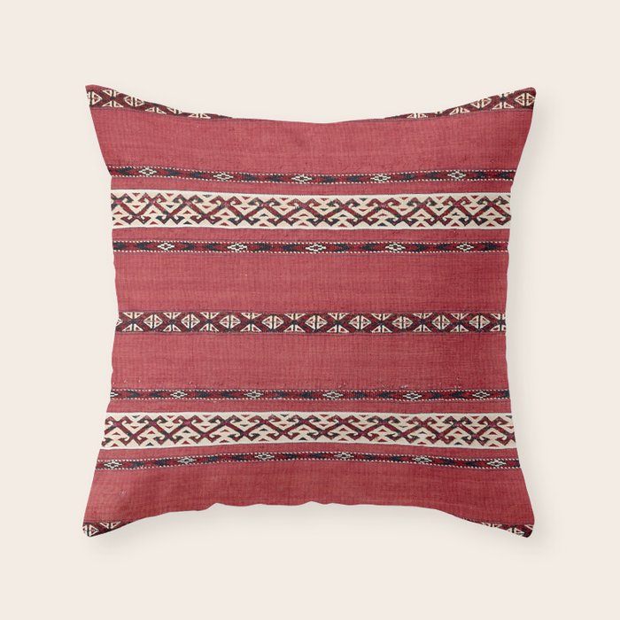 Triangle Stripe Kilim II 19th Century Authentic Colorful Red Black White Vintage Patterns Throw Pillow Gallery Image 6