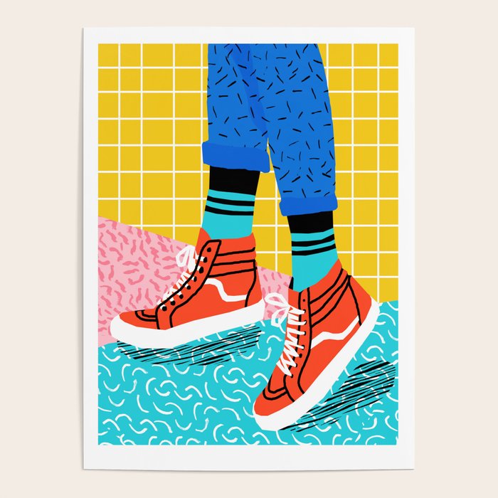 Toe Drag - memphis throwback fashion shoes retro pattern grid pink bright neon hipster Poster Gallery Image 1