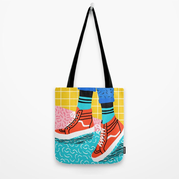 Toe Drag - memphis throwback fashion shoes retro pattern grid pink bright neon hipster Tote Bag Gallery Image 2