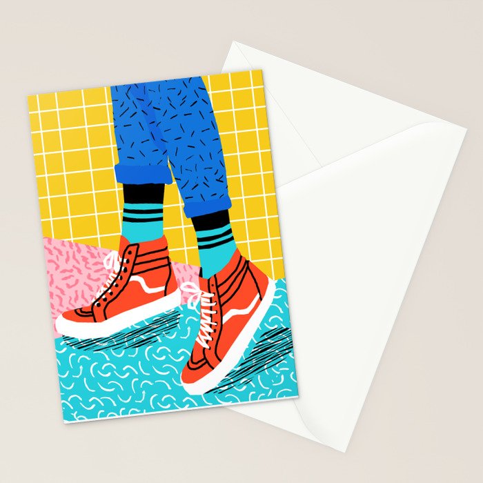 Toe Drag - memphis throwback fashion shoes retro pattern grid pink bright neon hipster Stationery Card Gallery Image 2