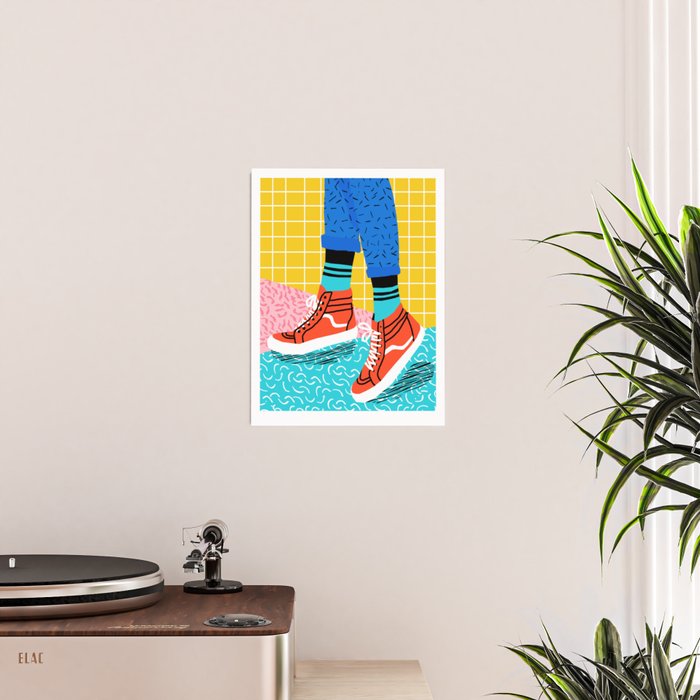 Toe Drag - memphis throwback fashion shoes retro pattern grid pink bright neon hipster Poster Gallery Image 2
