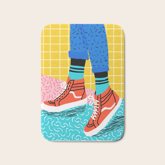 Toe Drag - memphis throwback fashion shoes retro pattern grid pink bright neon hipster Bath Mat Gallery Image 1