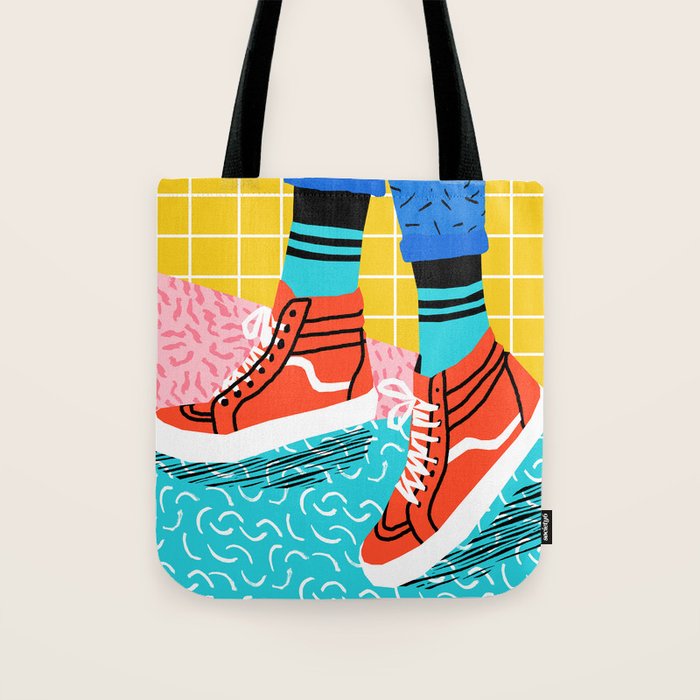 Toe Drag - memphis throwback fashion shoes retro pattern grid pink bright neon hipster Tote Bag Gallery Image 1