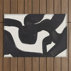 Mid Century Modern Minimalist Abstract Art Brush Strokes Black & White Ink Art Maze Outdoor Rug Gallery Image 1