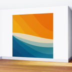 Abstract colorful landscape with wavy sea and sun Wall Mural Gallery Image 2