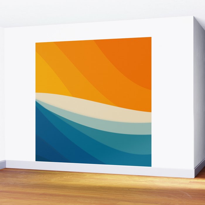 Abstract colorful landscape with wavy sea and sun Wall Mural Gallery Image 2