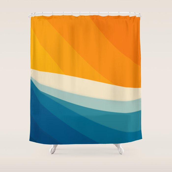 Abstract colorful landscape with wavy sea and sun Shower Curtain Gallery Image 1