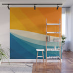 Abstract colorful landscape with wavy sea and sun Wall Mural Gallery Image 1