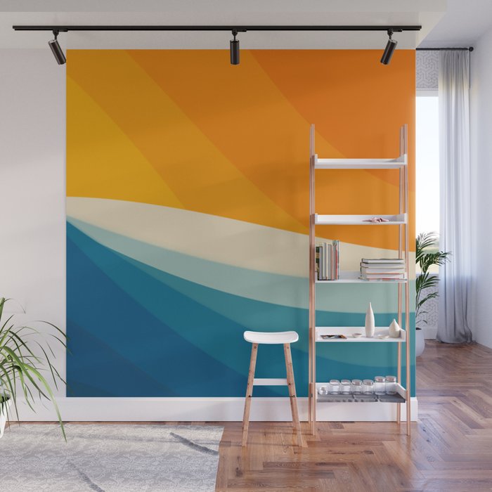 Abstract colorful landscape with wavy sea and sun Wall Mural Gallery Image 1