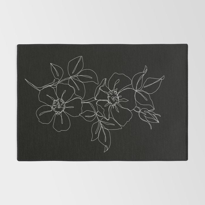 Botanical illustration one line drawing - Rose Black Rug Gallery Image 2
