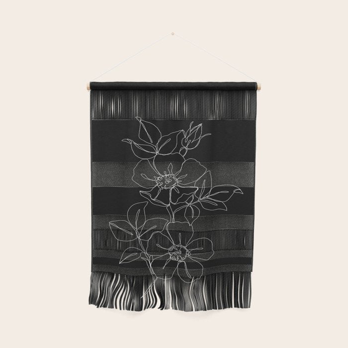 Botanical illustration one line drawing - Rose Black Wall Hanging Gallery Image 1