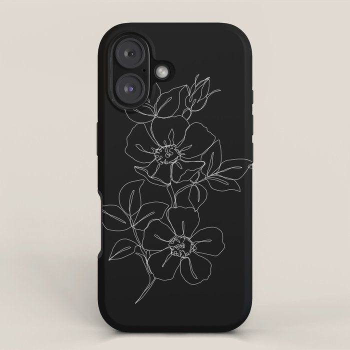 Botanical illustration one line drawing - Rose Black iPhone Case Gallery Image 1