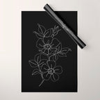 Botanical illustration one line drawing - Rose Black Wrapping Paper Gallery Image 1