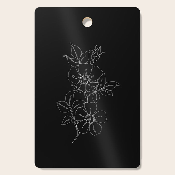 Botanical illustration one line drawing - Rose Black Cutting Board Gallery Image 1
