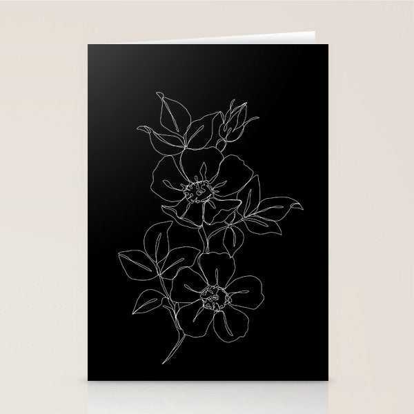 Botanical illustration one line drawing - Rose Black Stationery Card Gallery Image 2