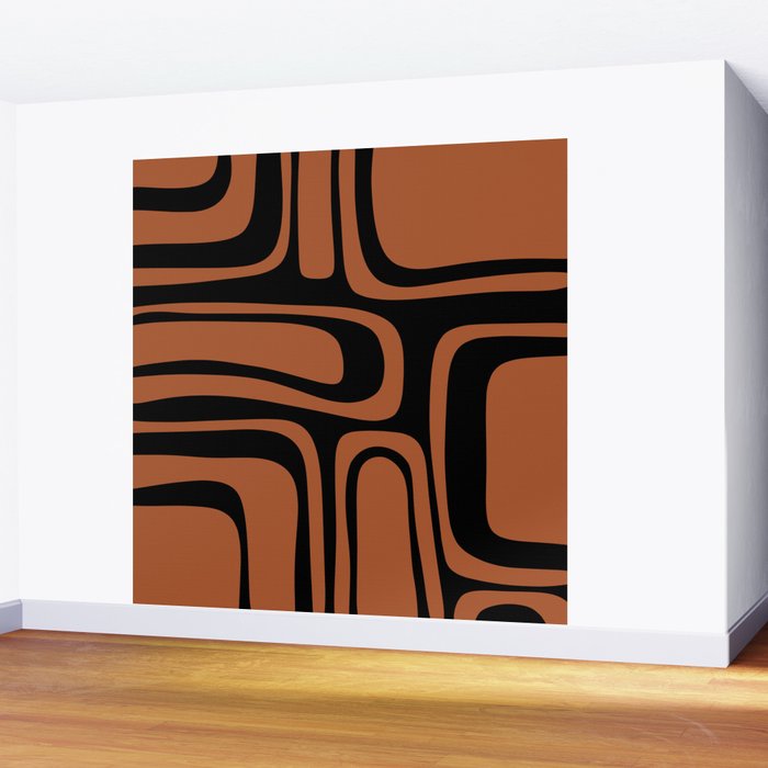 Mid-Century Modern Palm Springs Abstract Rust and Black Pattern  Wall Mural Gallery Image 2