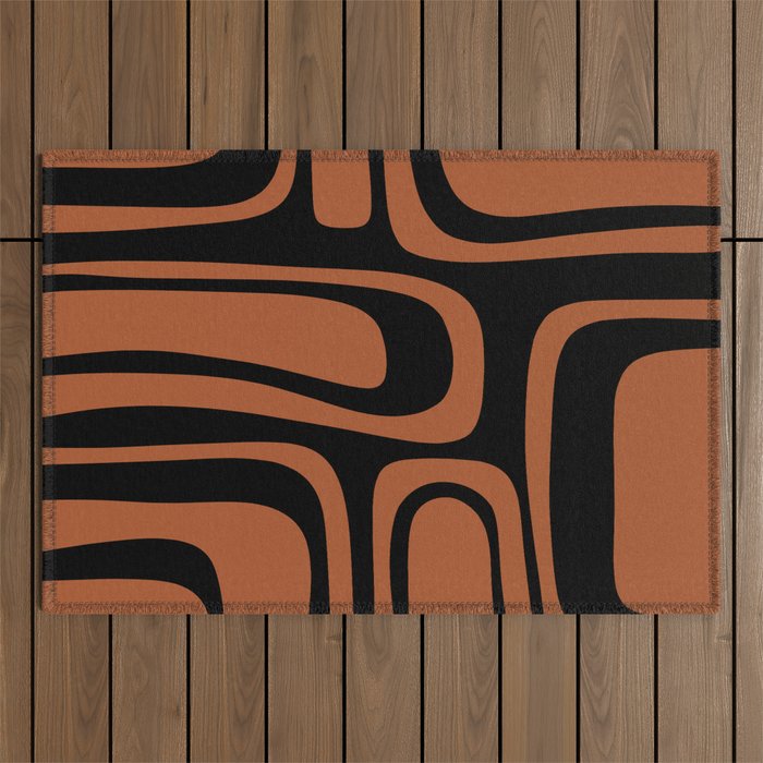 Mid-Century Modern Palm Springs Abstract Rust and Black Pattern  Outdoor Rug Gallery Image 1