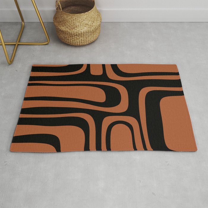 Mid-Century Modern Palm Springs Abstract Rust and Black Pattern  Rug Gallery Image 1