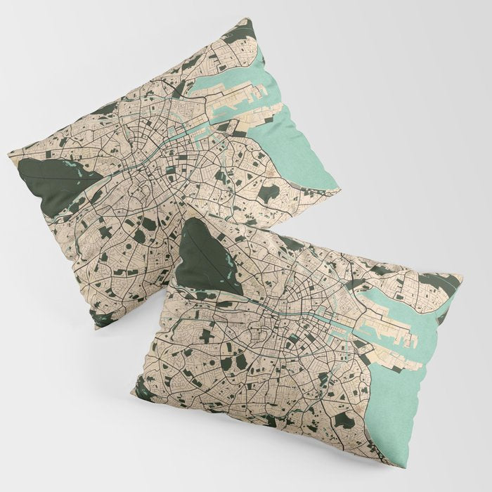 Dublin City Map of Ireland - Vintage Pillow Sham Gallery Image 3