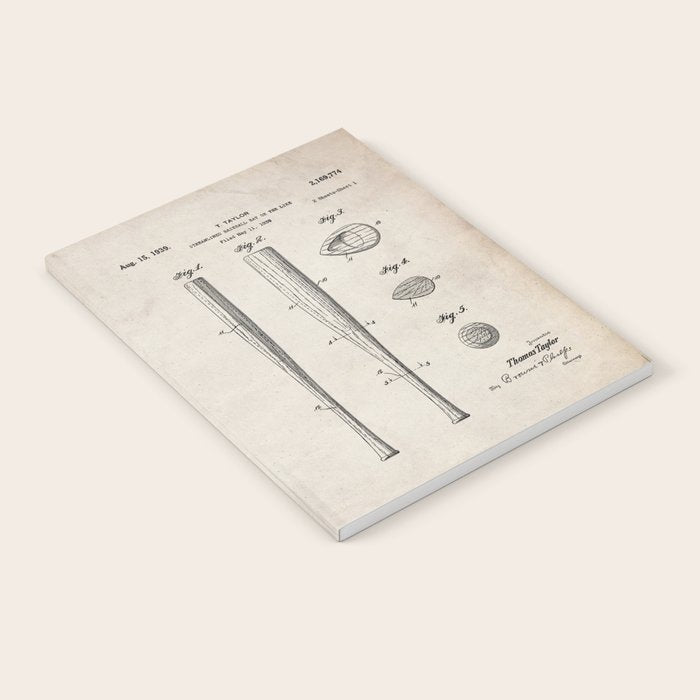 Baseball Bat Patent - Baseball Art - Antique Notebook Gallery Image 1