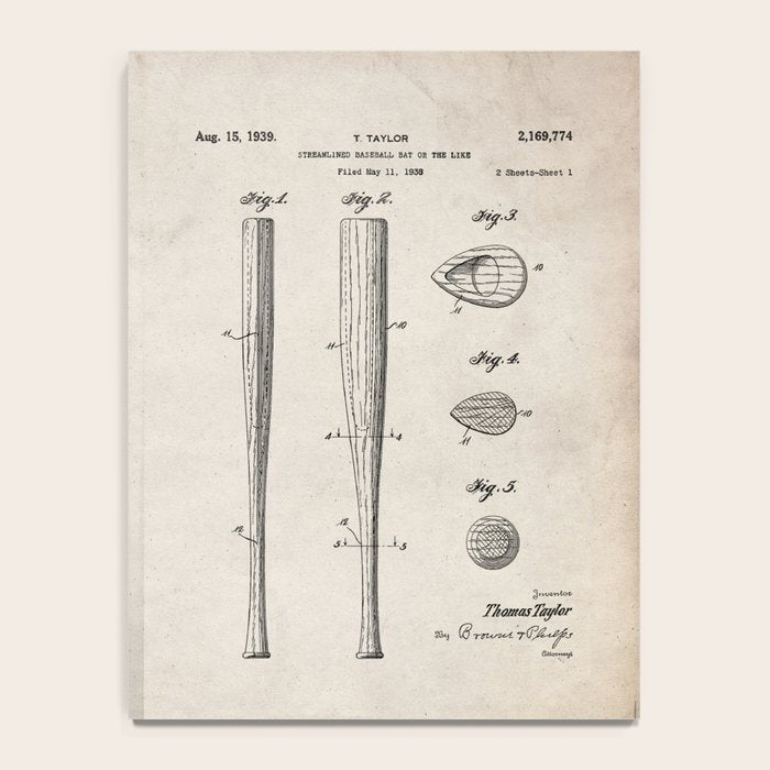 Baseball Bat Patent - Baseball Art - Antique Notebook Gallery Image 4
