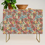 Large-Scale Dahlias, Frogs, Snakes, Praying Mantis in Red and Blue Credenza Gallery Image 1