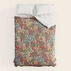 Large-Scale Dahlias, Frogs, Snakes, Praying Mantis in Red and Blue Duvet Cover Gallery Image 6