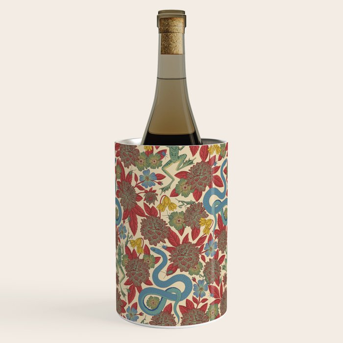 Large-Scale Dahlias, Frogs, Snakes, Praying Mantis in Red and Blue Wine Chiller Gallery Image 3